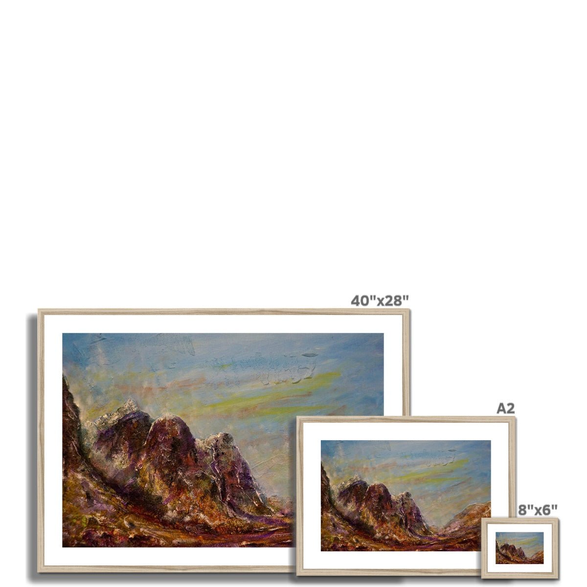 Three Sisters Glencoe Painting | Framed & Mounted Prints From Scotland-Framed & Mounted Prints-Glencoe Art Gallery-Paintings, Prints, Homeware, Art Gifts From Scotland By Scottish Artist Kevin Hunter