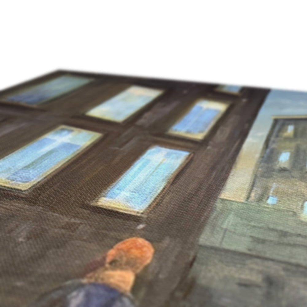 Brown wooden door with glass panels and metal hardware print