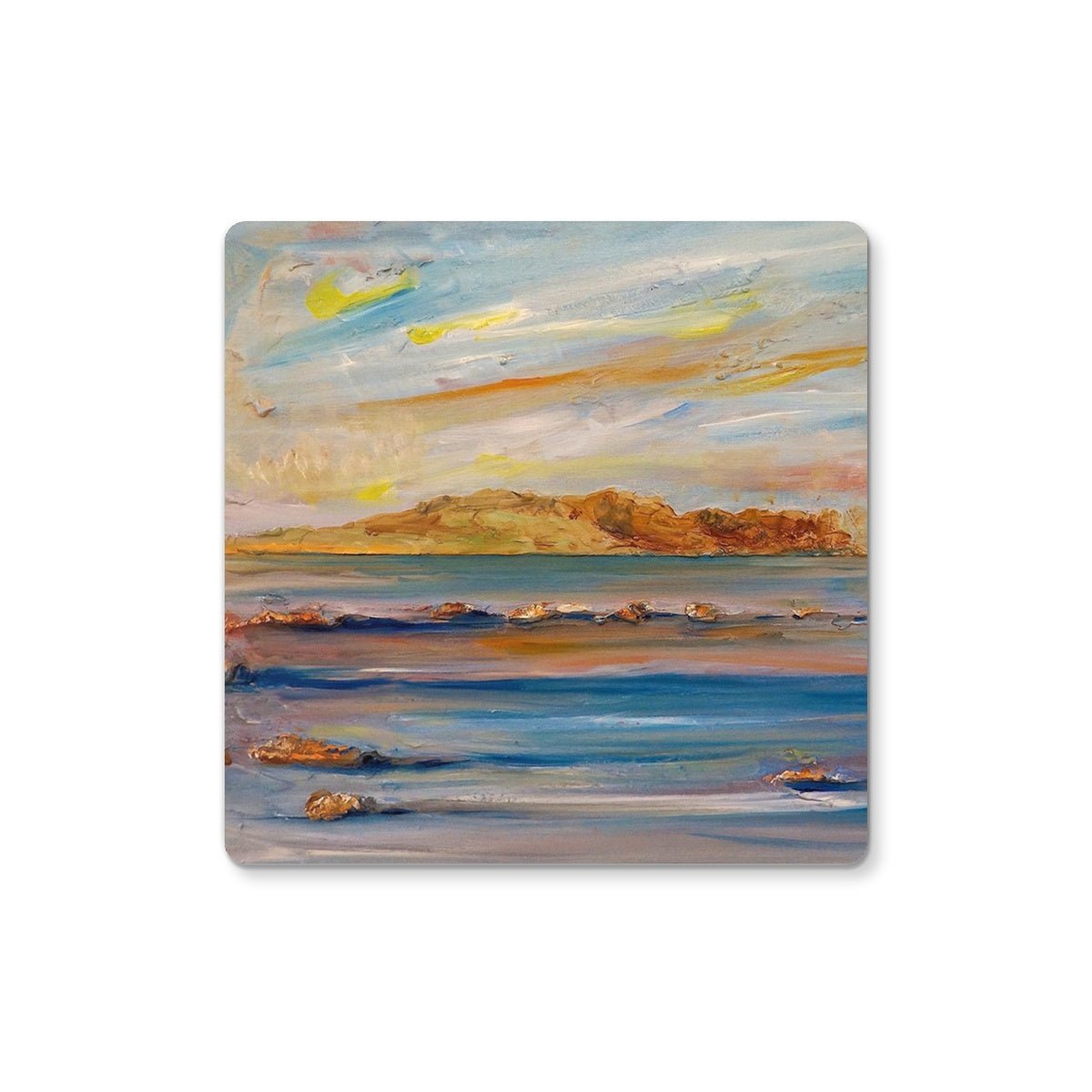 Tiree Dawn Art Gifts Coaster-Coasters-Hebridean Islands Art Gallery-Single Coaster-Paintings, Prints, Homeware, Art Gifts From Scotland By Scottish Artist Kevin Hunter