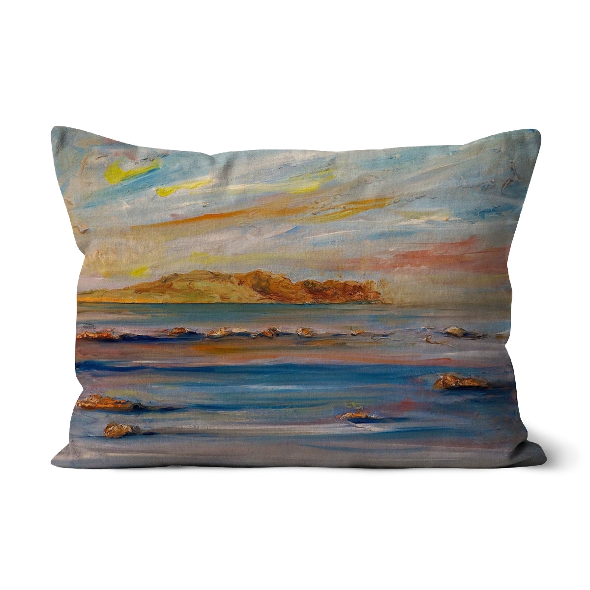 Tiree Dawn Art Gifts Cushion-Cushions-Hebridean Islands Art Gallery-Linen-19"x13"-Paintings, Prints, Homeware, Art Gifts From Scotland By Scottish Artist Kevin Hunter