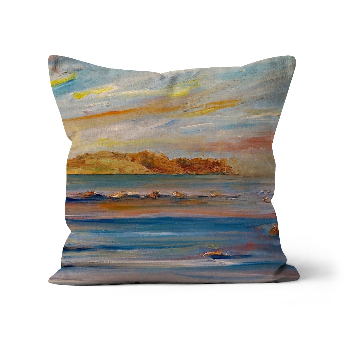 Tiree Dawn Art Gifts Cushion-Cushions-Hebridean Islands Art Gallery-Linen-22"x22"-Paintings, Prints, Homeware, Art Gifts From Scotland By Scottish Artist Kevin Hunter