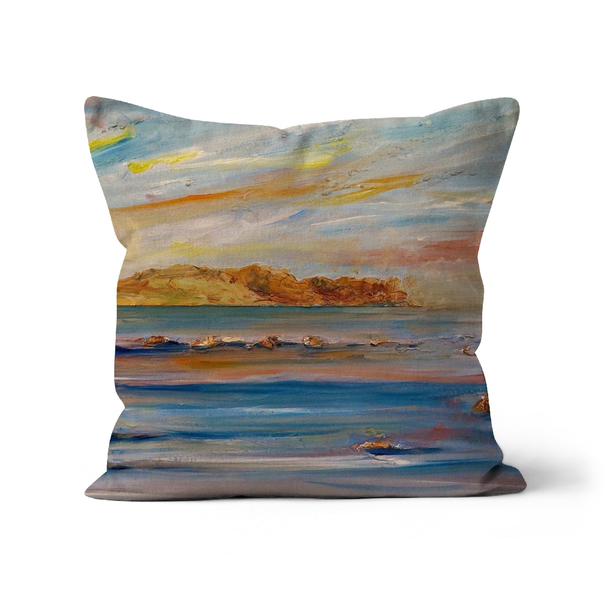 Tiree Dawn Art Gifts Cushion-Cushions-Hebridean Islands Art Gallery-Linen-24"x24"-Paintings, Prints, Homeware, Art Gifts From Scotland By Scottish Artist Kevin Hunter
