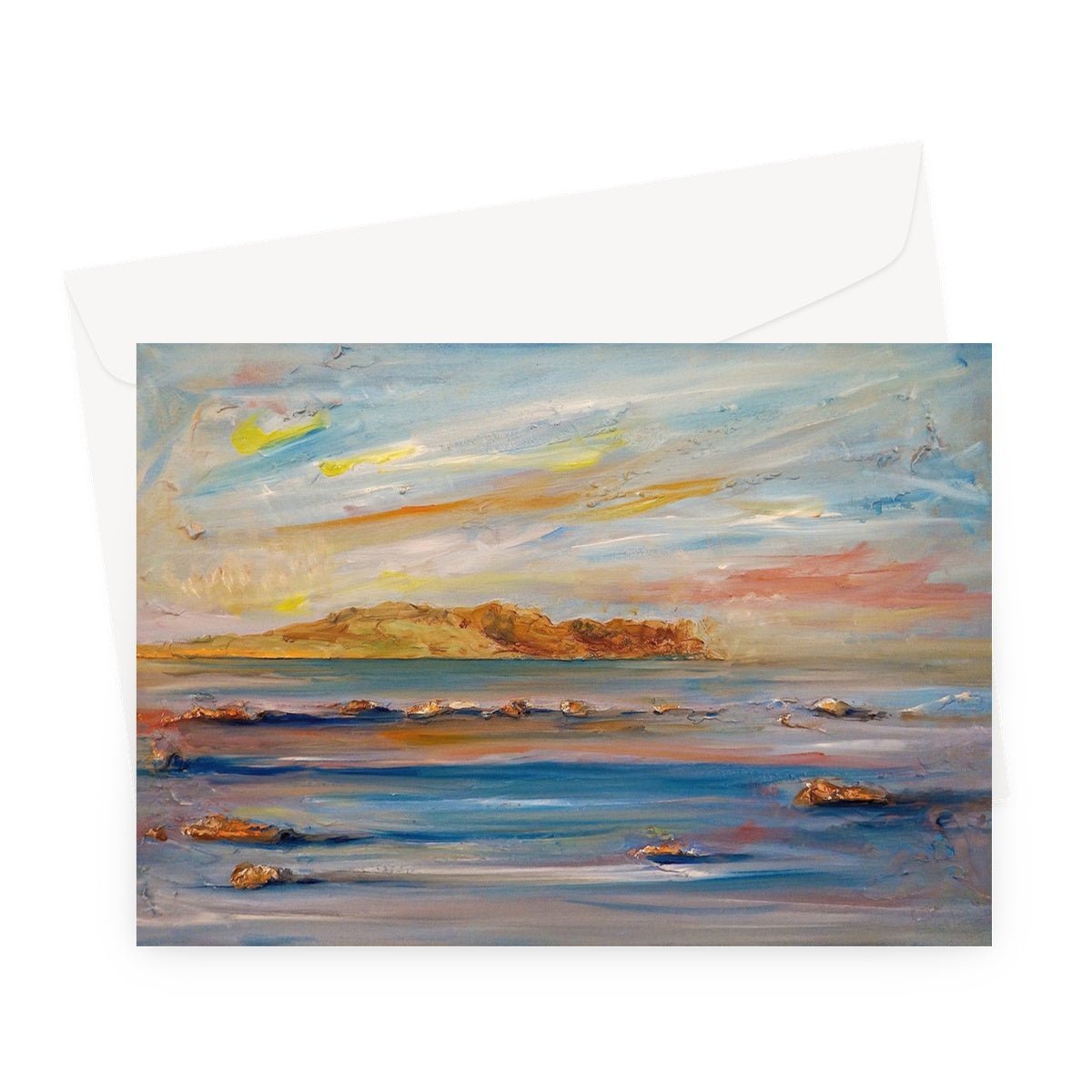Tiree Dawn Art Gifts Greeting Card-Greetings Cards-Hebridean Islands Art Gallery-A5 Landscape-1 Card-Paintings, Prints, Homeware, Art Gifts From Scotland By Scottish Artist Kevin Hunter