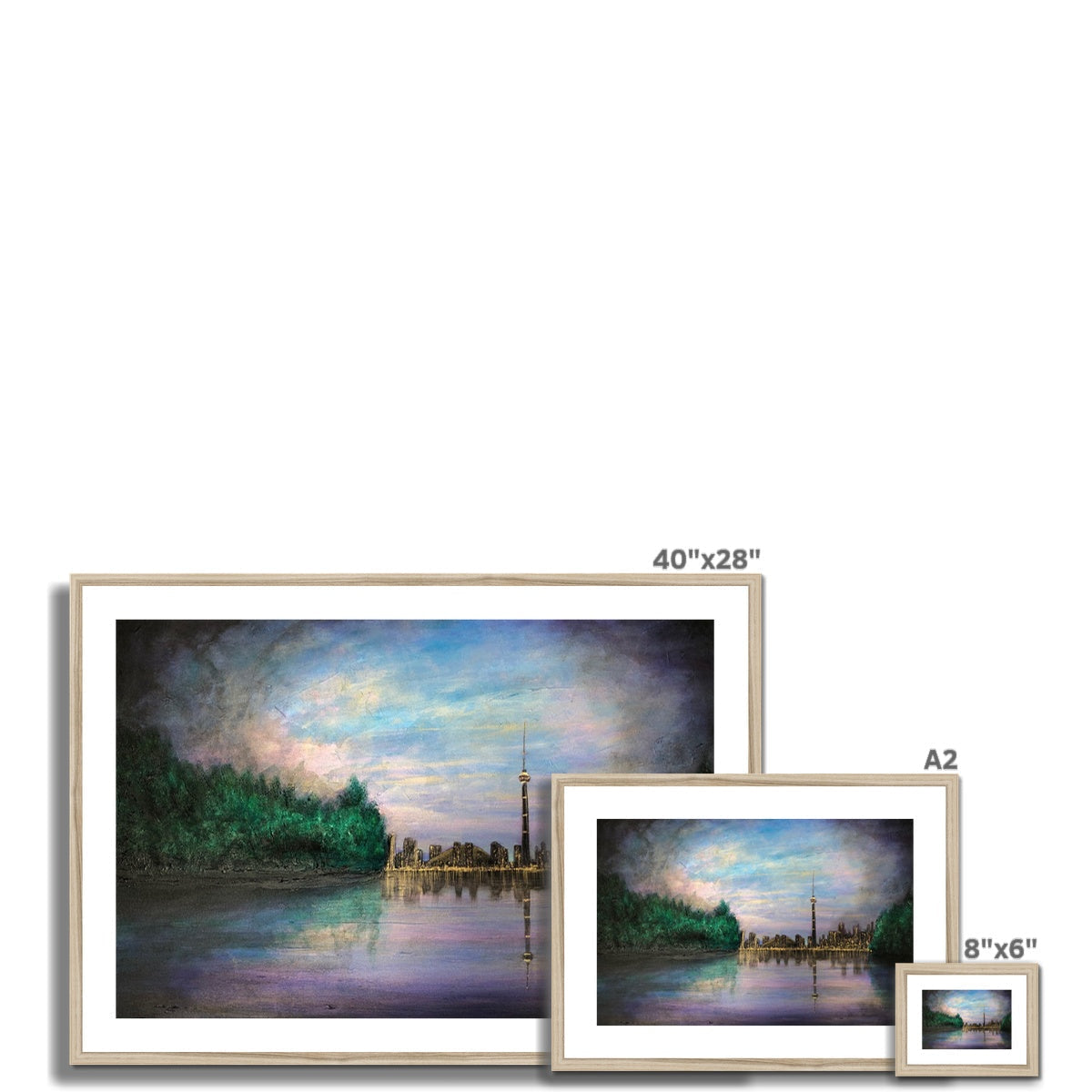 40x28 inch Toronto Last Light framed landscape print with white frame