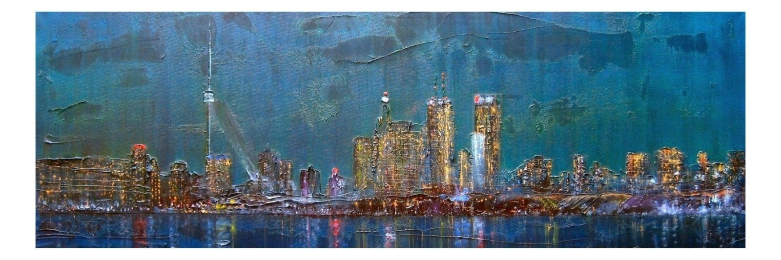 Toronto Nights Panoramic Prints featuring illuminated city skyline reflections on water at night