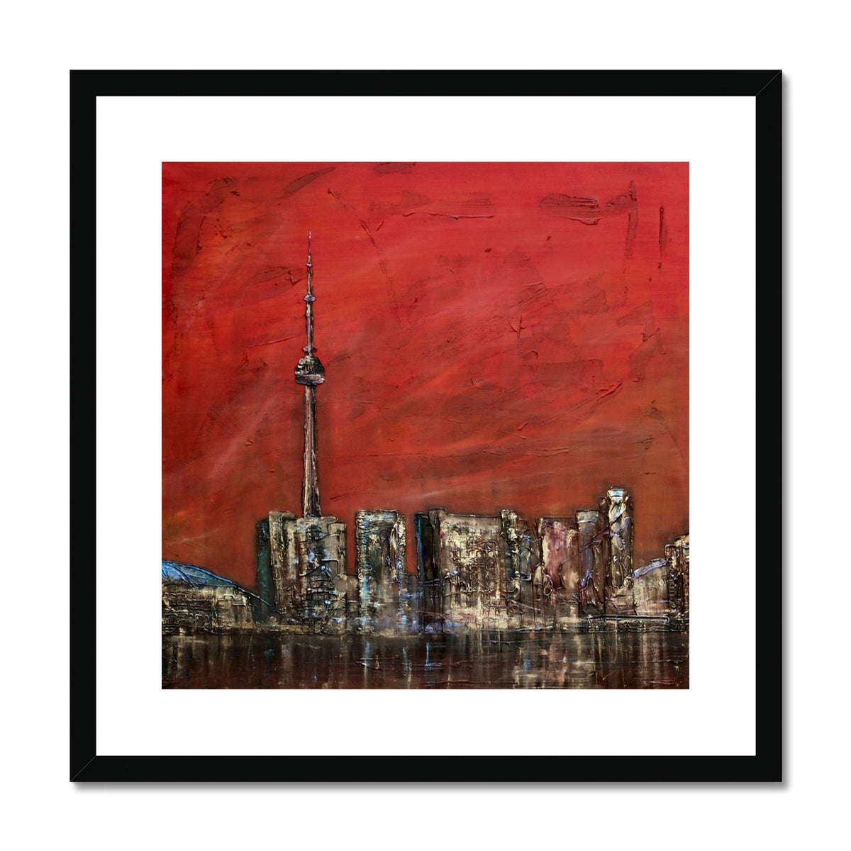 Red CN Tower framed art print from Toronto Sunset Art Prints