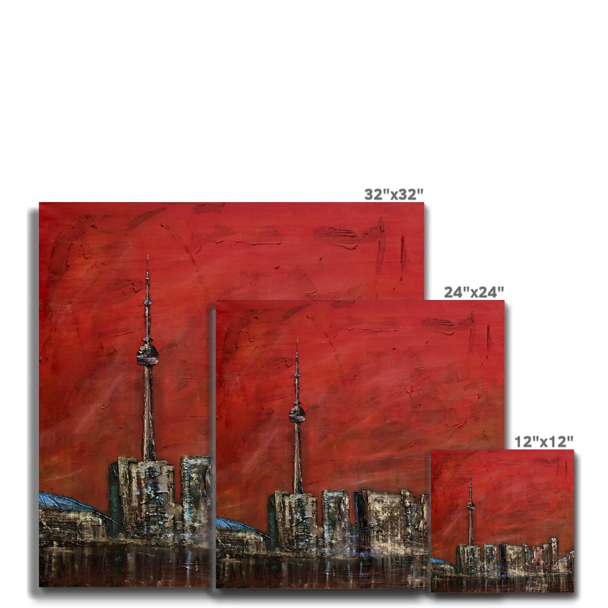 Toronto Sunset Canvas Print with Red CN Tower Skyline, 12x12 to 32x32