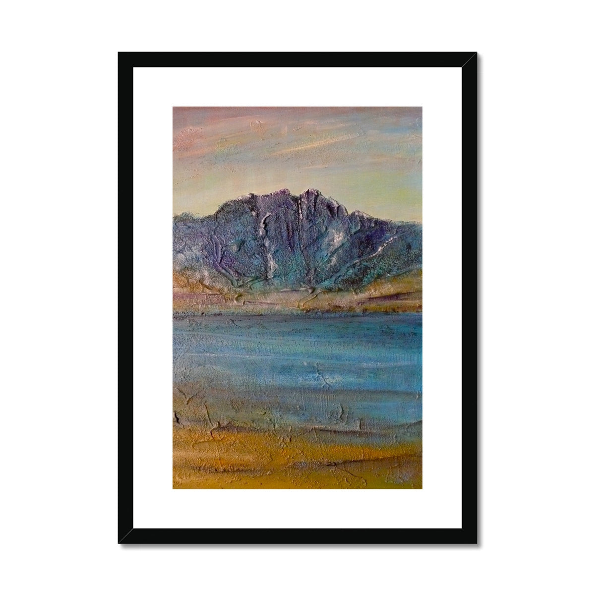 Framed Torridon II mountain landscape art print in blue gray hues