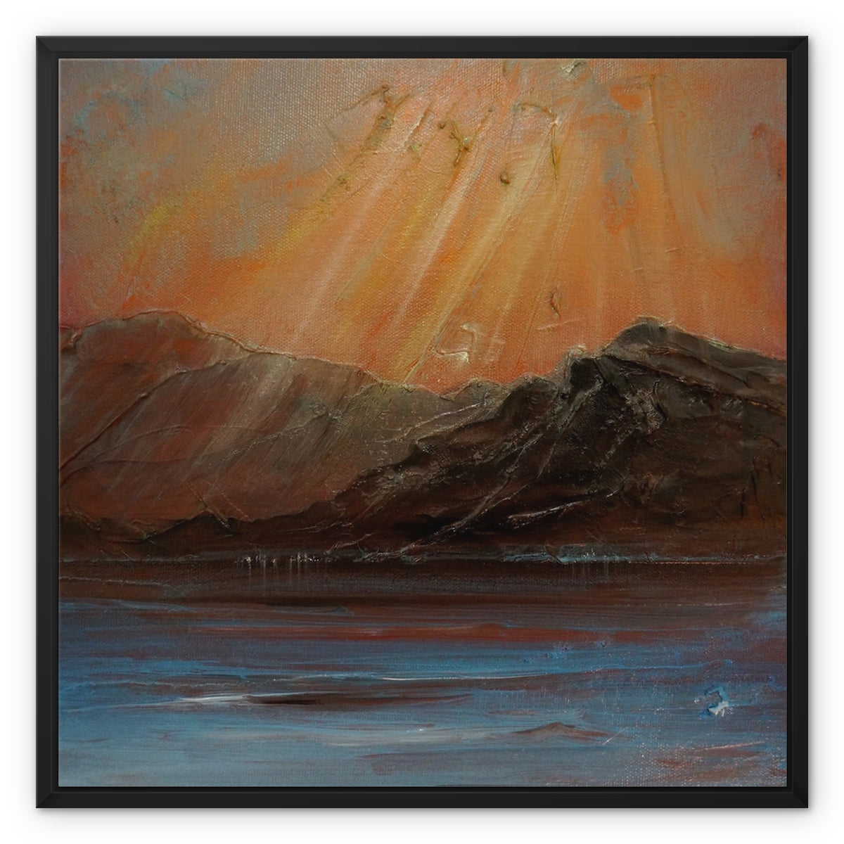 Torridon ii Painting | Framed Canvas From Scotland-Floating Framed Canvas Prints-Scottish Lochs & Mountains Art Gallery-24"x24"-Black Frame-Paintings, Prints, Homeware, Art Gifts From Scotland By Scottish Artist Kevin Hunter