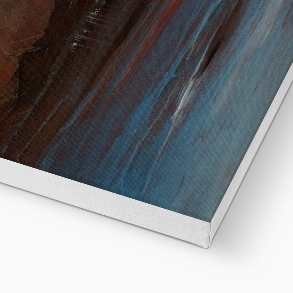Torridon III blue and brown abstract canvas print in silver frame