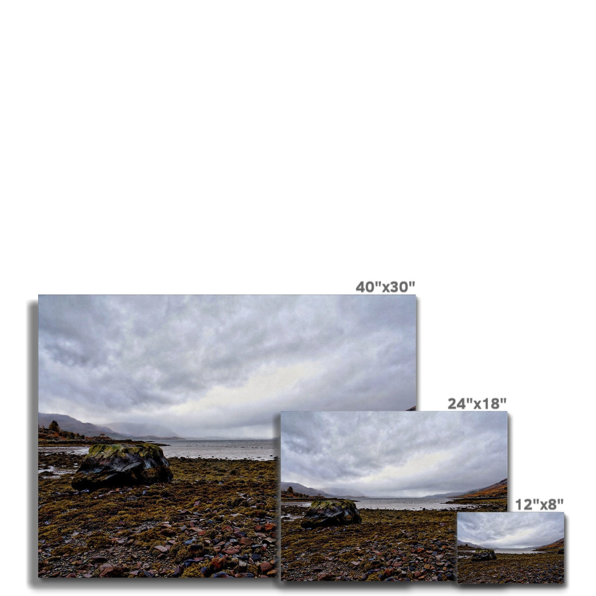 40x30 inch Torridon canvas print of overcast coastal landscape