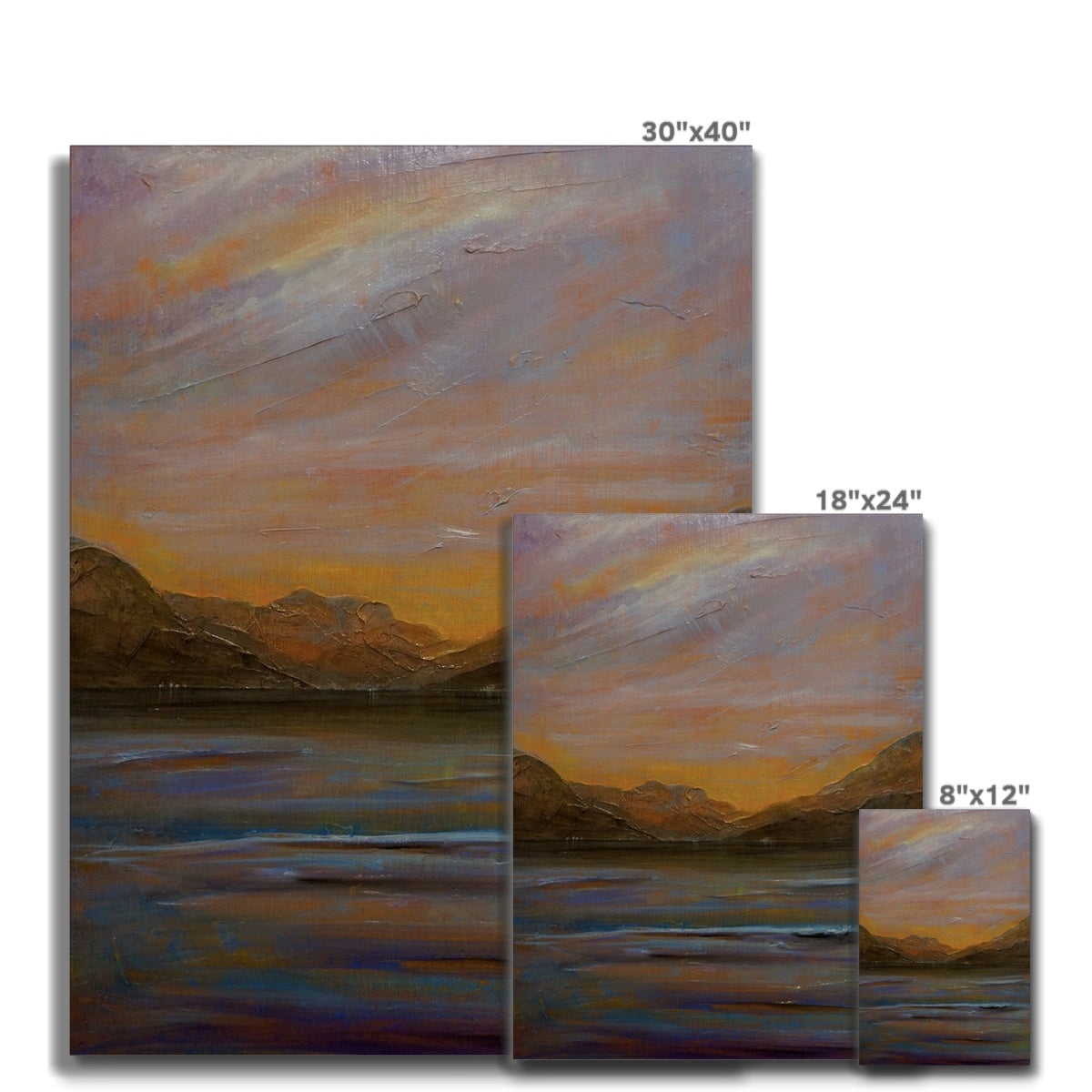 Three framed sunset mountain paintings Towards Loch Long Canvas