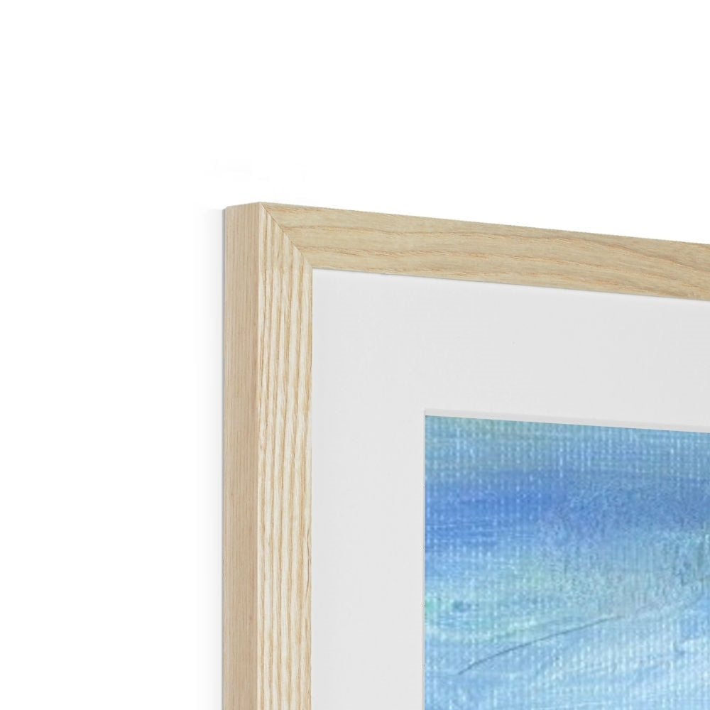 Tower Hill light oak frame with groove detail, white mat, blue abstract print