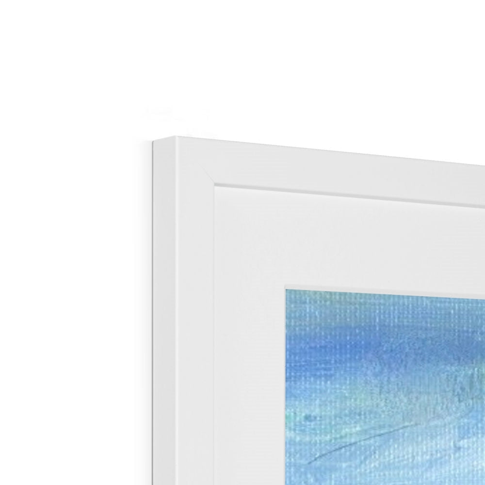 Tower Hill white framed abstract print with textured blue teal brushstrokes