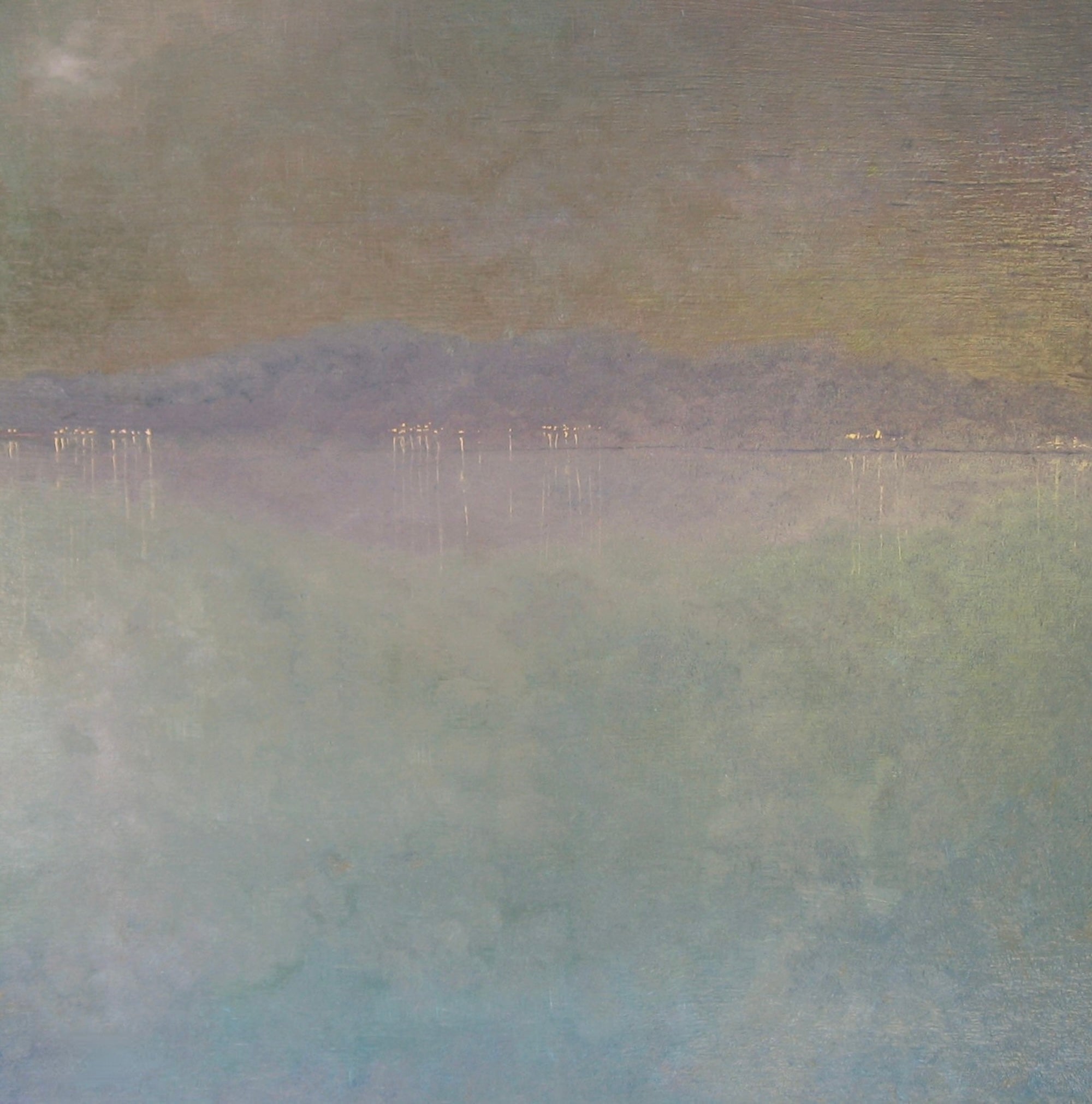 Serene landscape painting of water reflections and distant land titled A Tranquil Night On The Clyde Original Painting