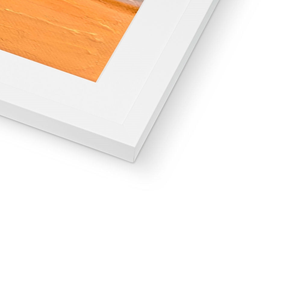 White framed textured orange canvas art print, Uig Sands Lewis collection