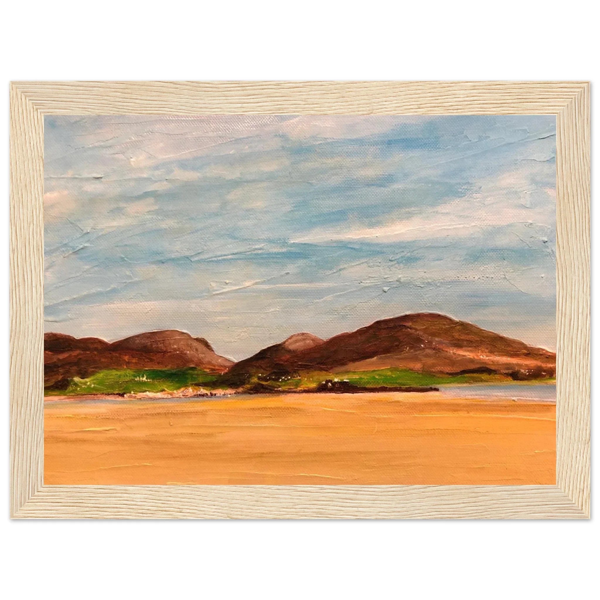 Framed oil painting of Uig Sands Lewis serene coastal landscape