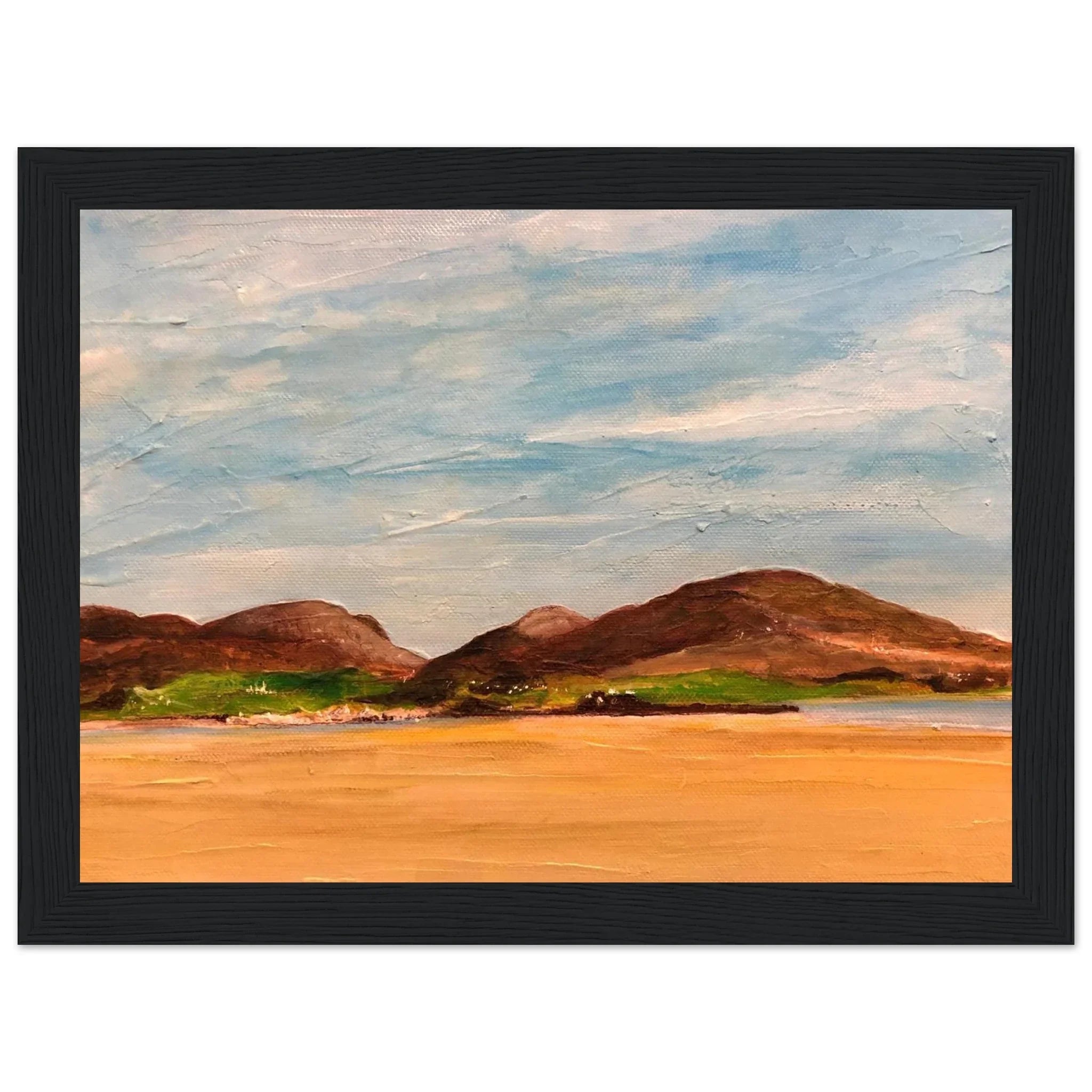 Framed oil painting of Uig Sands Lewis coastal landscape