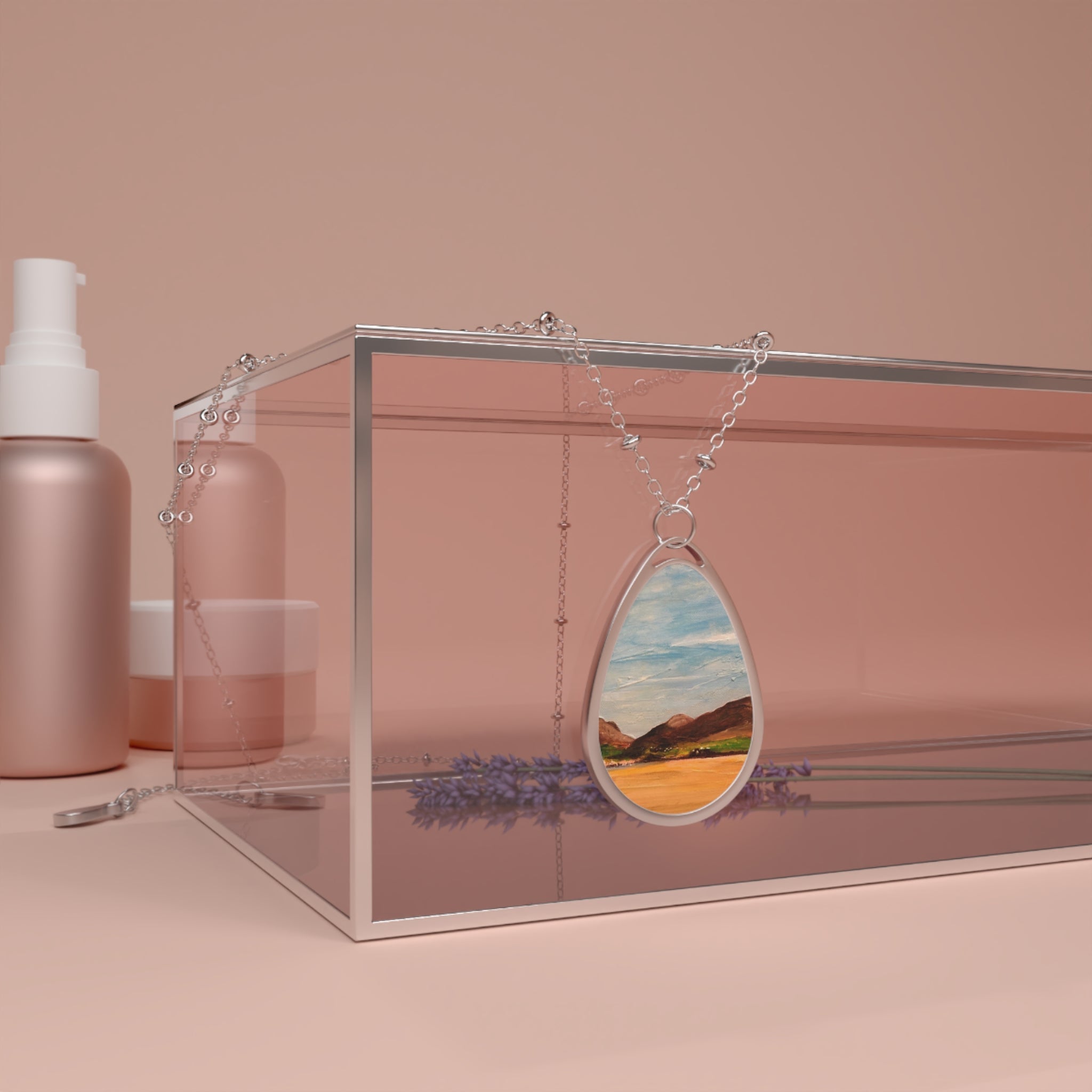 Uig Sands Lewis silver teardrop necklace with resin landscape pendant