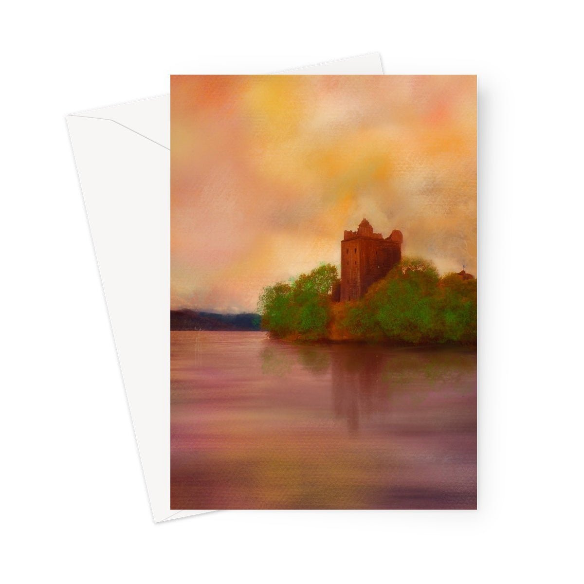 Urquhart Castle Art Gifts Greeting Card-Greetings Cards-Historic & Iconic Scotland Art Gallery-5"x7"-1 Card-Paintings, Prints, Homeware, Art Gifts From Scotland By Scottish Artist Kevin Hunter