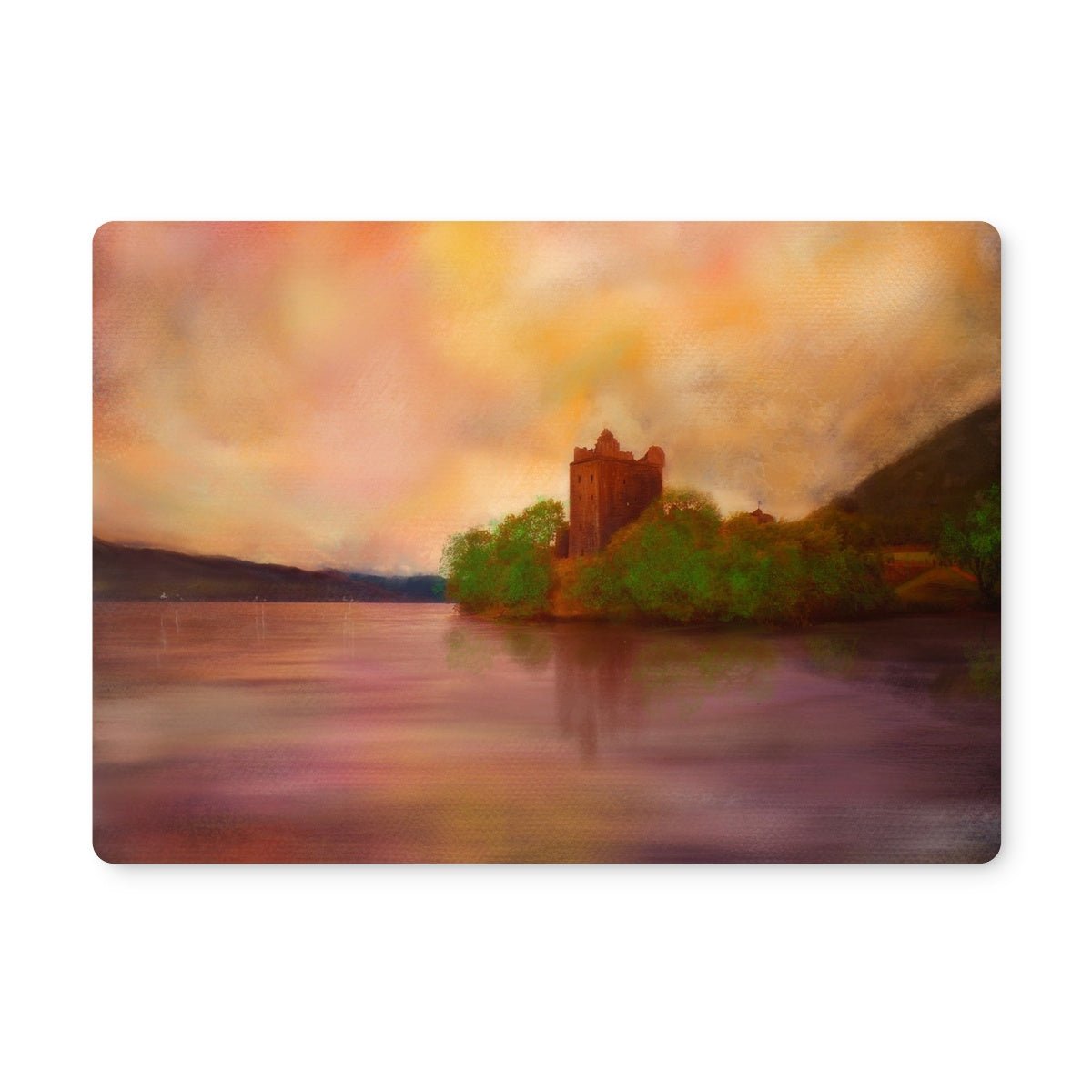 Urquhart Castle Art Gifts Placemat-Placemats-Scottish Castles Art Gallery-6 Placemats-Paintings, Prints, Homeware, Art Gifts From Scotland By Scottish Artist Kevin Hunter