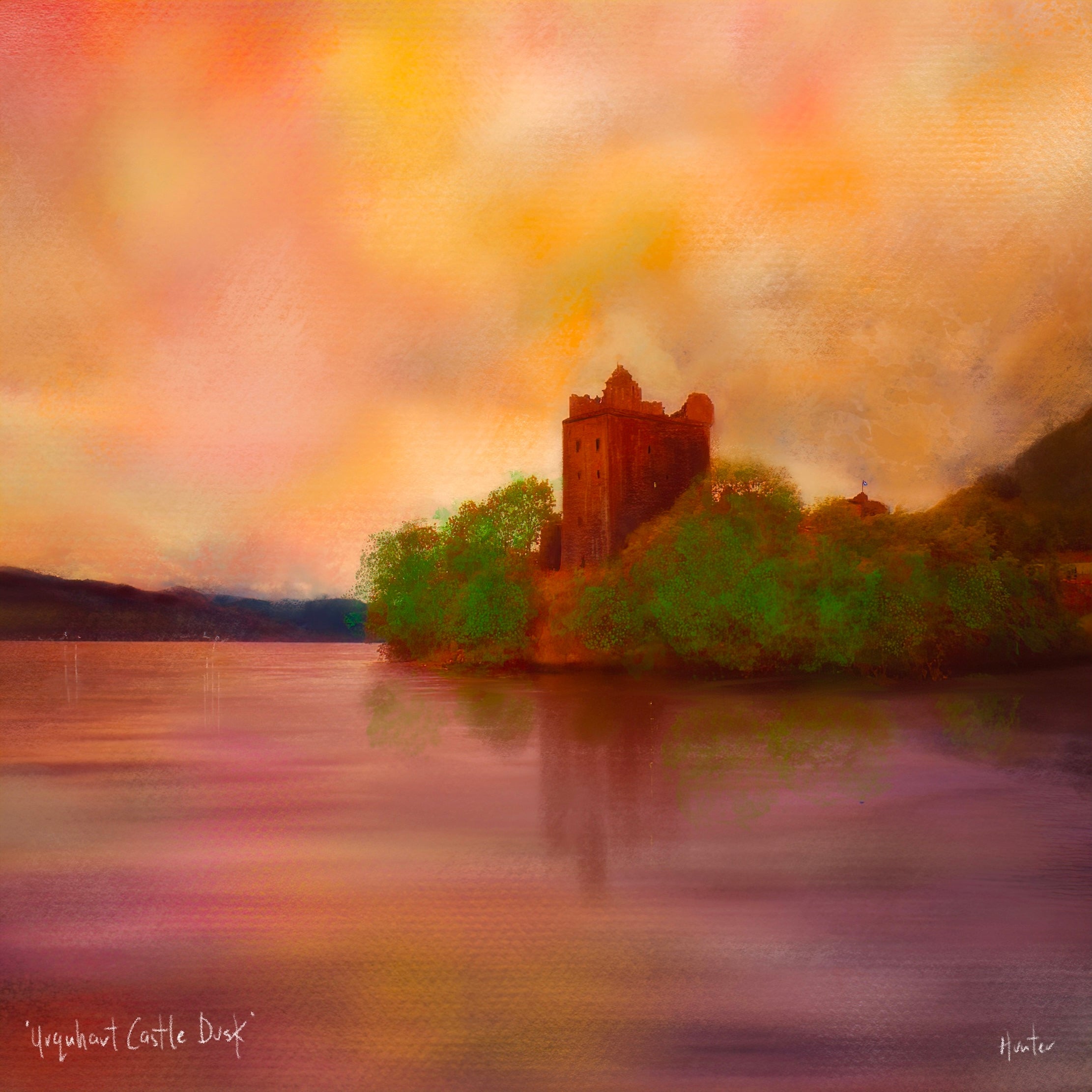 Urquhart Castle Dusk | Scotland In Your Pocket Art Print-Scotland In Your Pocket Framed Prints-Historic & Iconic Scotland Art Gallery-Paintings, Prints, Homeware, Art Gifts From Scotland By Scottish Artist Kevin Hunter