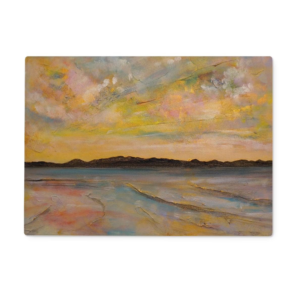 Vallay Island North Uist Art Gifts Glass Chopping Board-Glass Chopping Boards-Hebridean Islands Art Gallery-15"x11" Rectangular-Paintings, Prints, Homeware, Art Gifts From Scotland By Scottish Artist Kevin Hunter