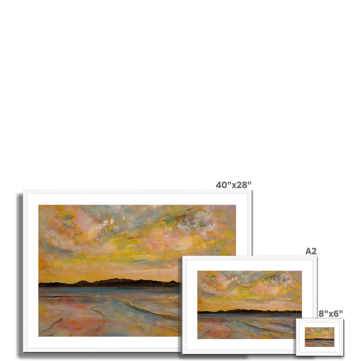 40x28 inch Vallay Island North Uist abstract landscape print in warm yellow orange pink hues