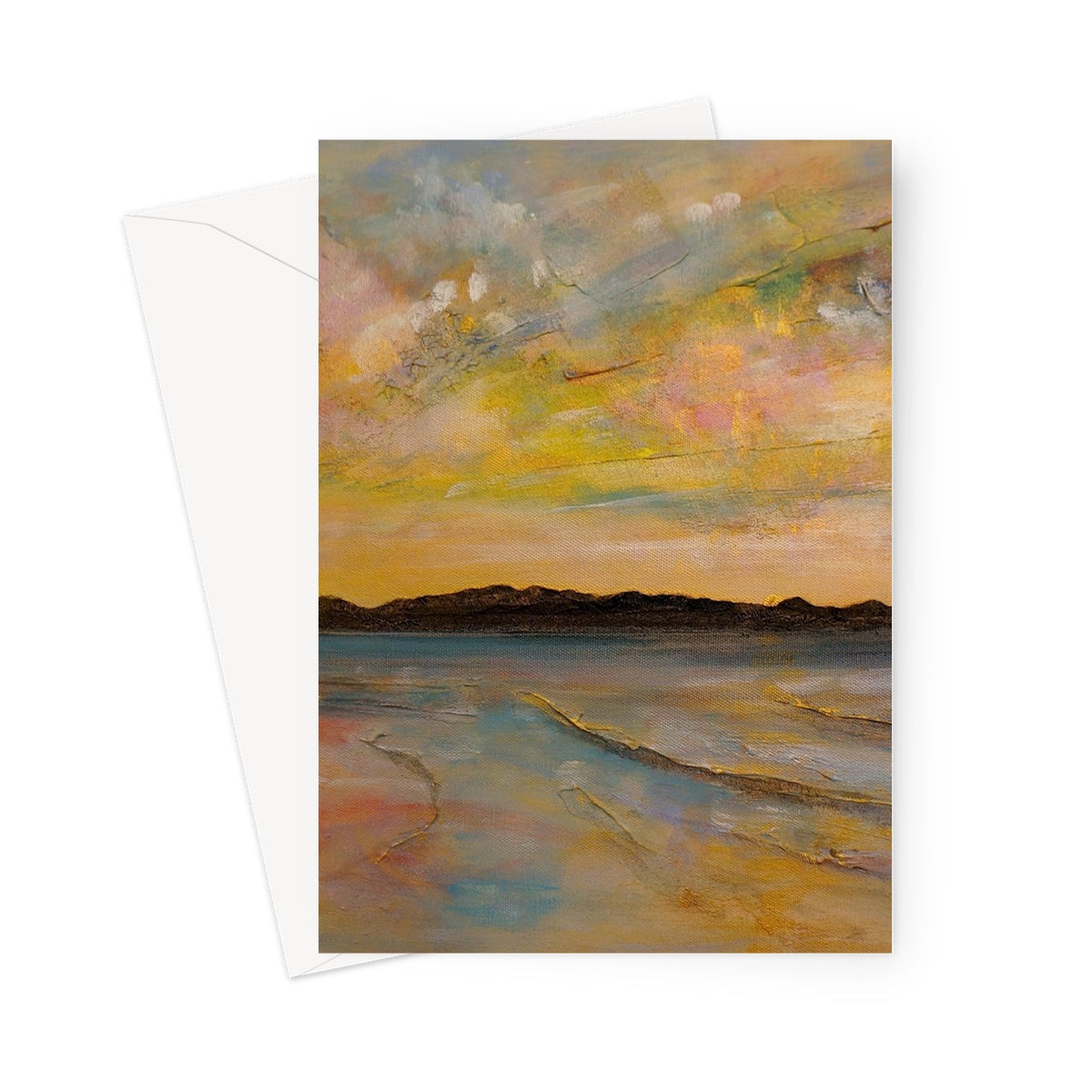 Vallay Island North Uist greeting card with pastel abstract beach waves and sky