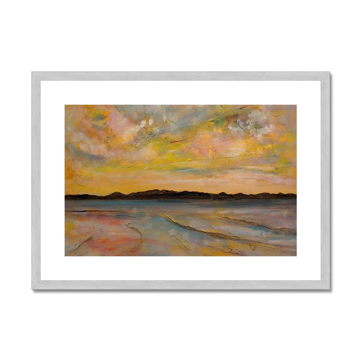 Vallay Island North Uist Painting | Antique Framed & Mounted Prints From Scotland-Antique Framed & Mounted Prints-Hebridean Islands Art Gallery-A2 Landscape-Silver Frame-Paintings, Prints, Homeware, Art Gifts From Scotland By Scottish Artist Kevin Hunter