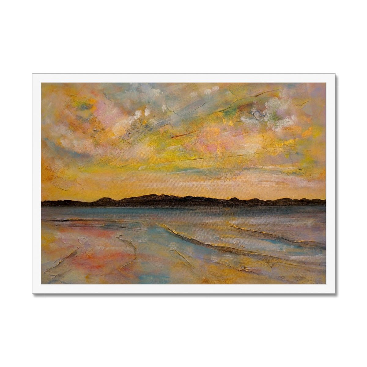 Vallay Island North Uist Painting | Framed Prints From Scotland-Framed Prints-Hebridean Islands Art Gallery-A2 Landscape-White Frame-Paintings, Prints, Homeware, Art Gifts From Scotland By Scottish Artist Kevin Hunter