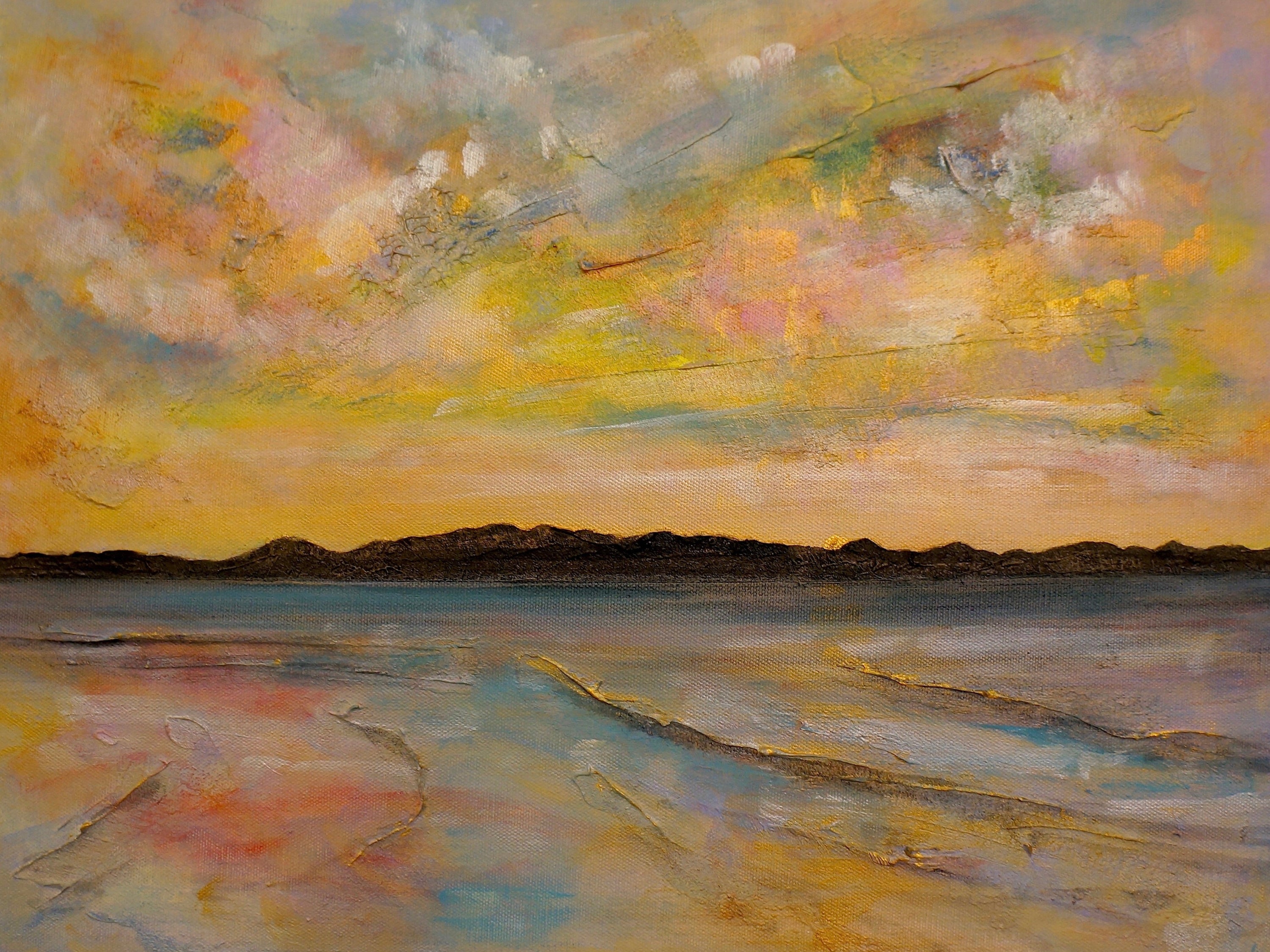 Impressionistic Vallay Island seascape painting displayed as a product image