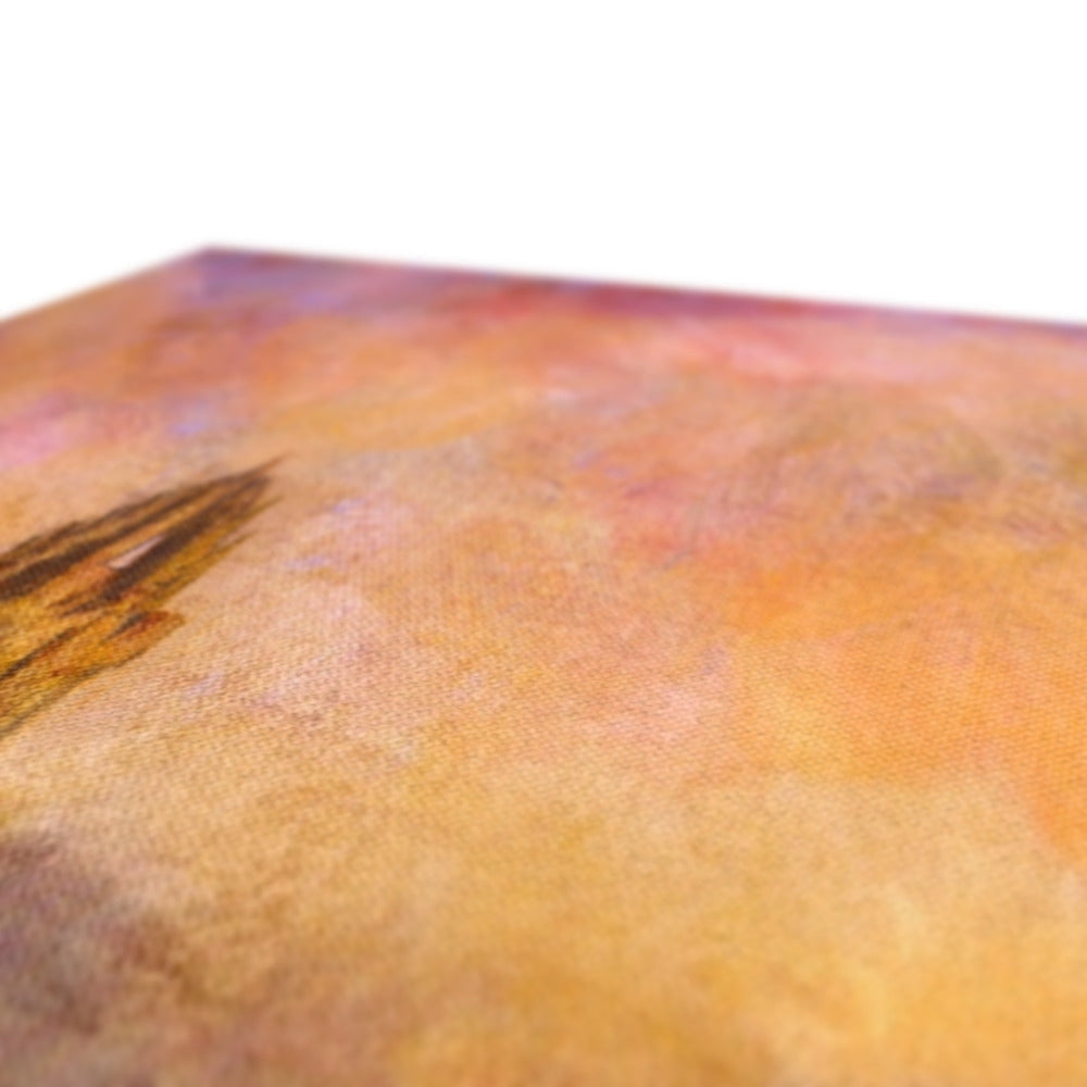 Textured watercolor painting with warm earthy tones on Wallace Monument Dusk Canvas