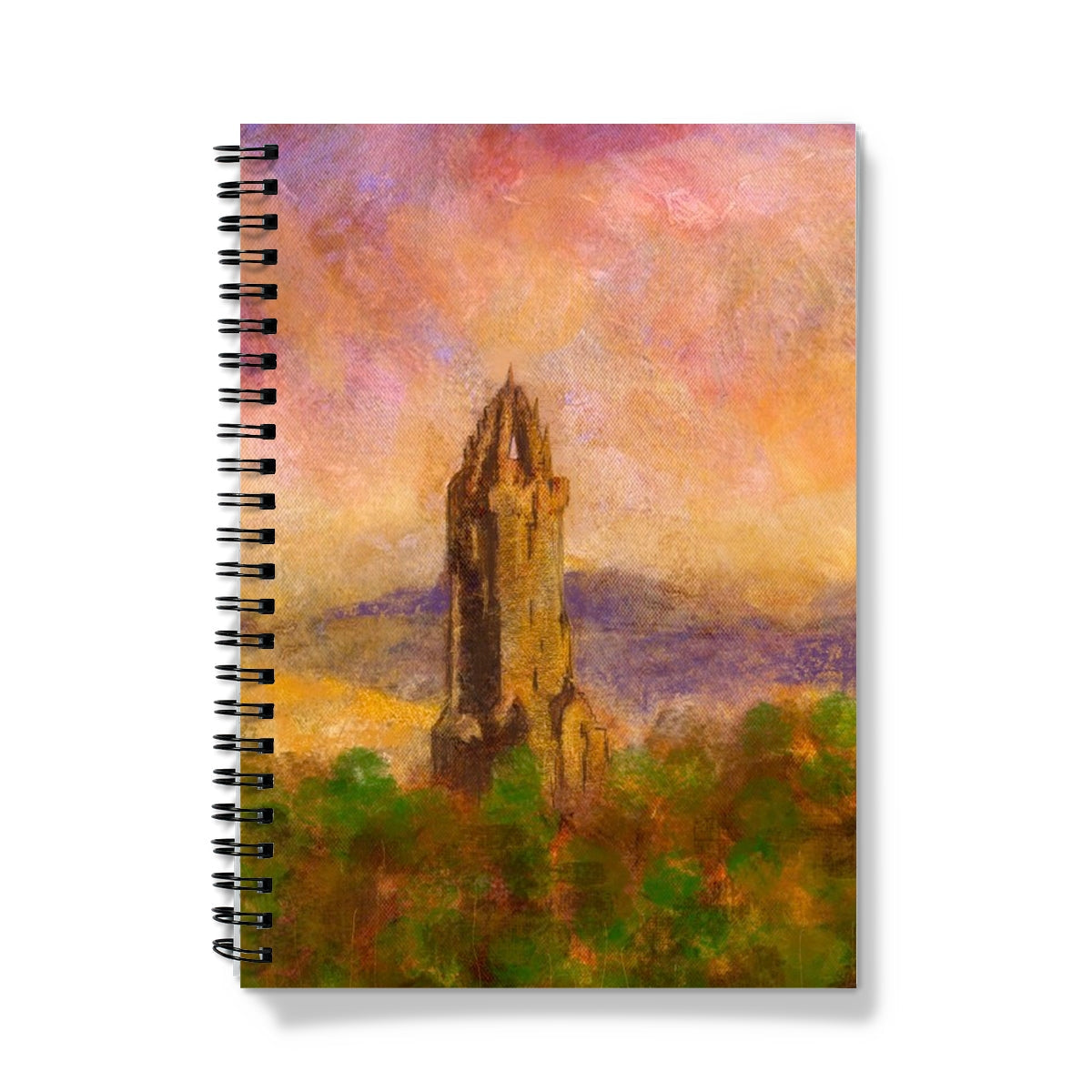 Spiral-bound Wallace Monument Dusk Notebook with impressionistic landscape cover