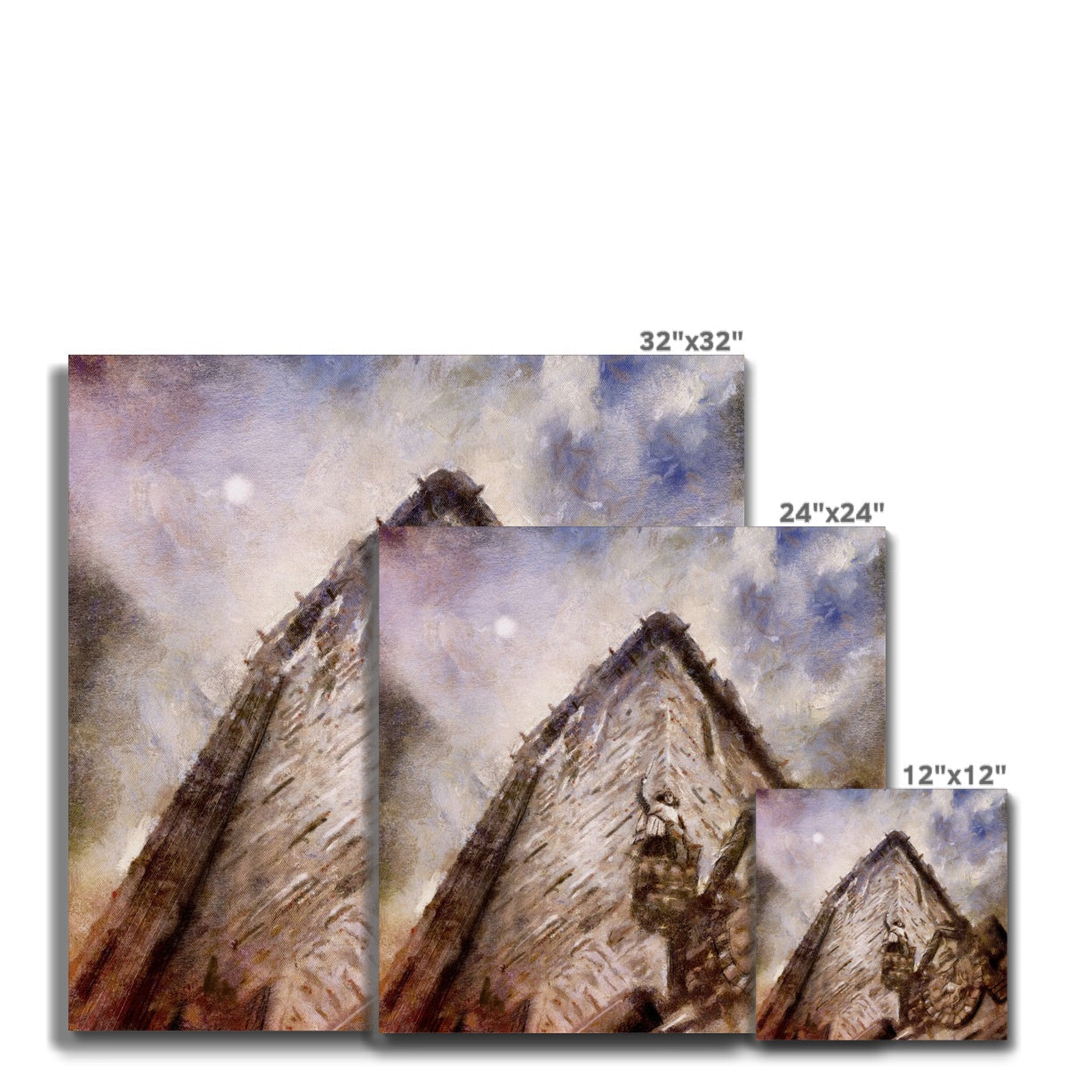 Wallace Monument Moonlight Canvas set with abstract mountain peaks under cloudy sky and moon