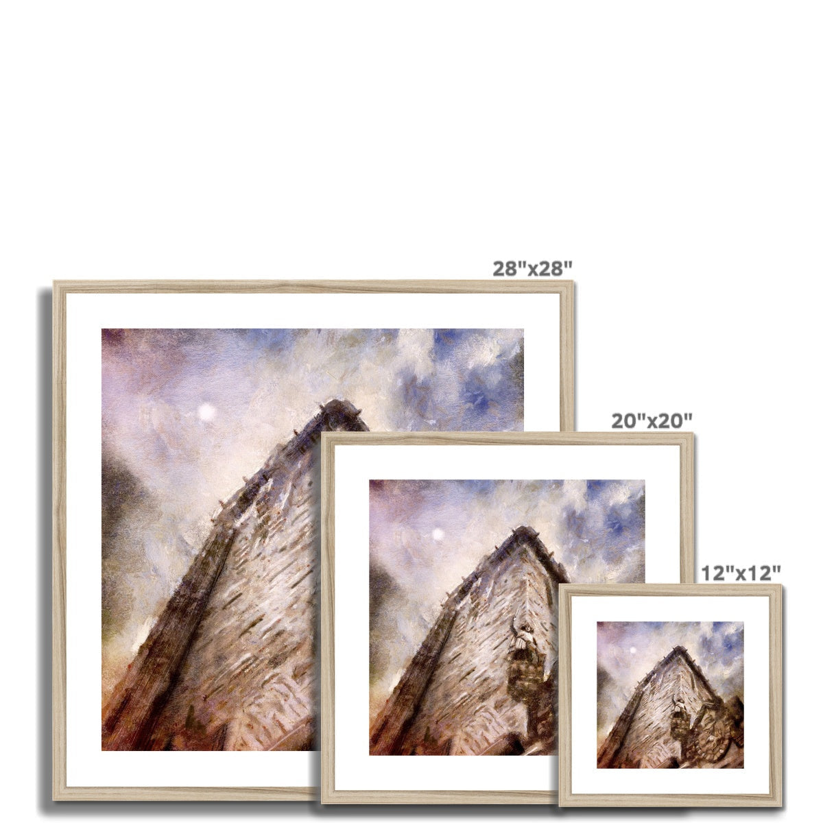 Three framed mountain scene prints of varying sizes from Wallace Monument Moonlight collection