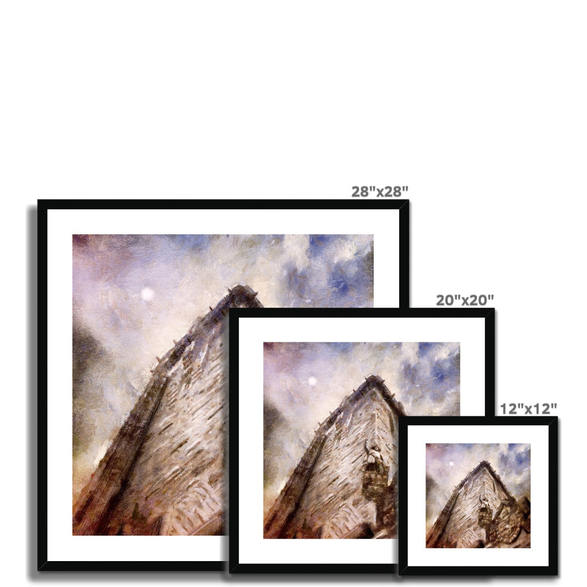 Three framed art prints of a mountain under a starry sky in the Wallace Monument Moonlight print