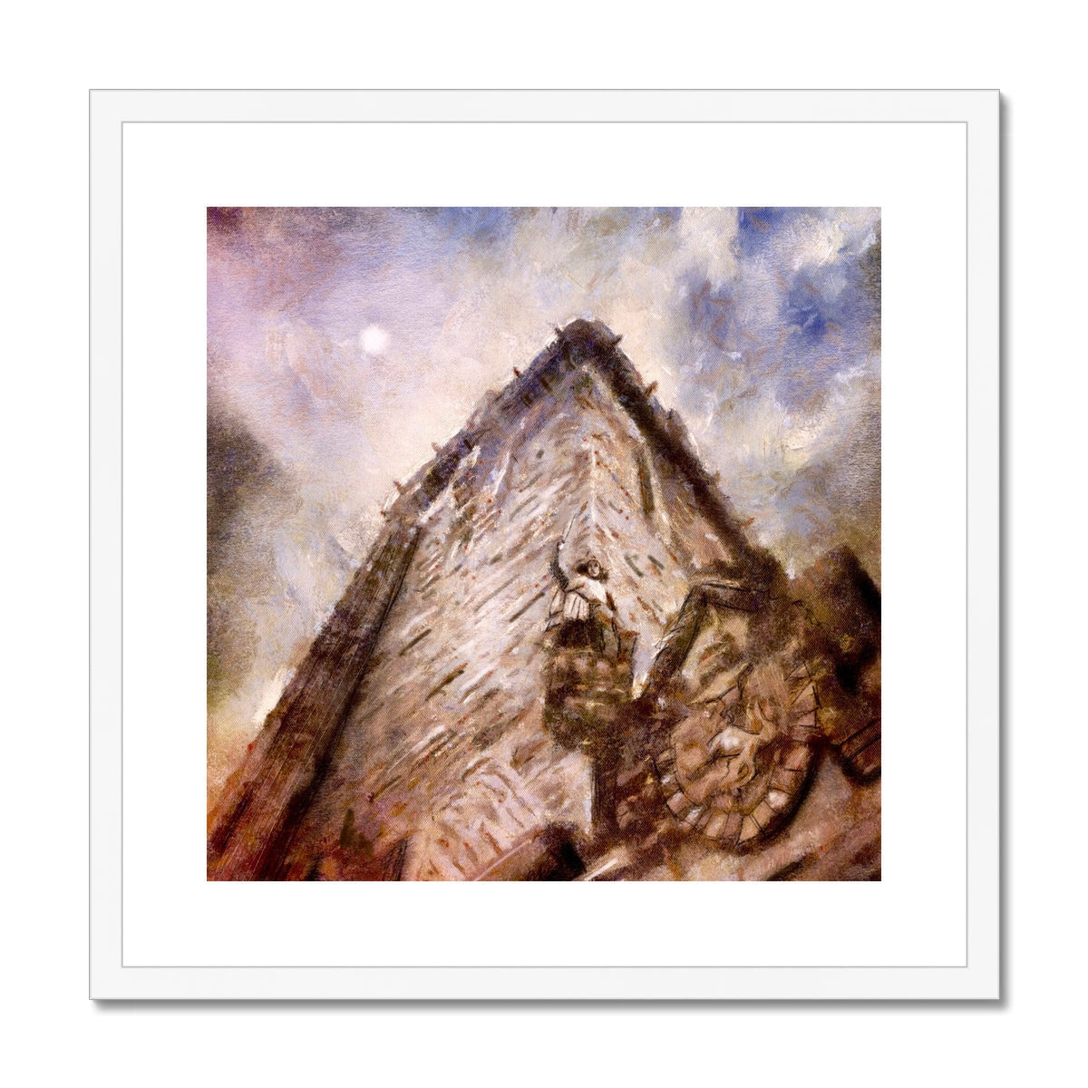 Framed Wallace Monument Moonlight print with white border mounted on display