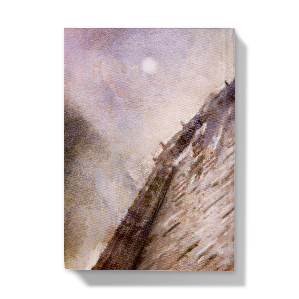 Abstract textured painting of a moon over mountains on the Wallace Monument Moonlight journal