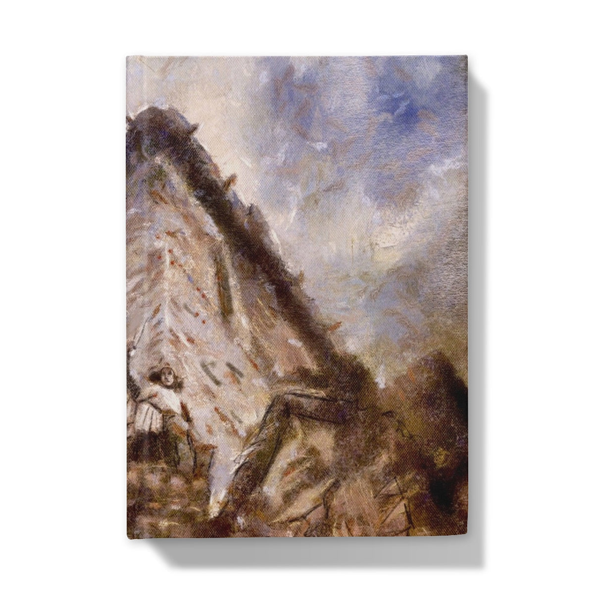 Impressionistic painting of mountain peak under cloudy sky on Wallace Monument Moonlight Hardback Journal