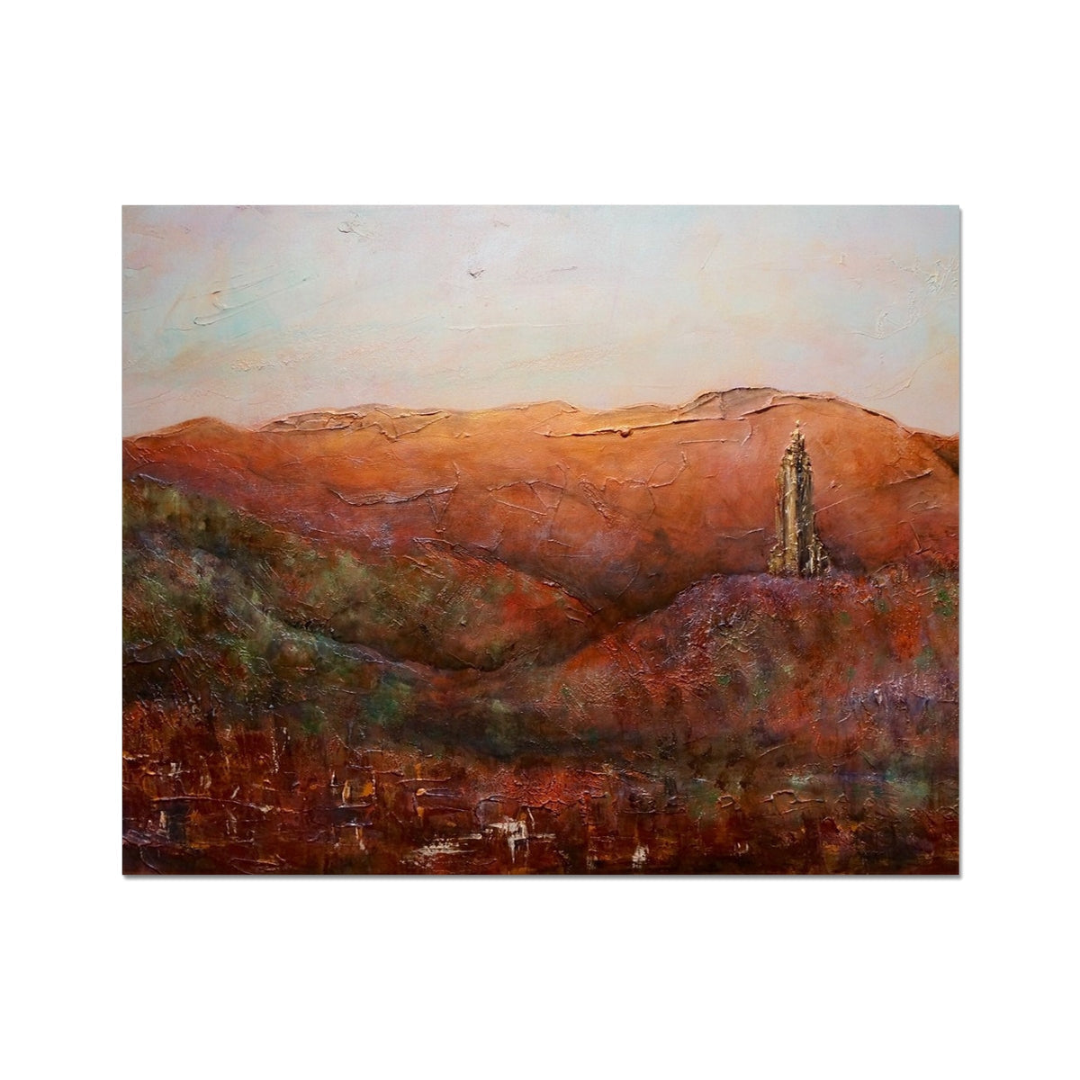 Textured oil painting of the Wallace Monument from Stirling Castle for collector print