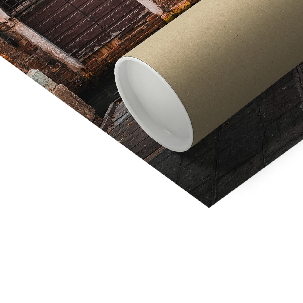 Rolled-up beige paper tube with matte finish, white inner rim, Venice Fine Art Print