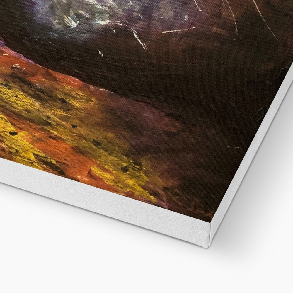 The Watchful Elephant abstract canvas print with fiery orange lava hues