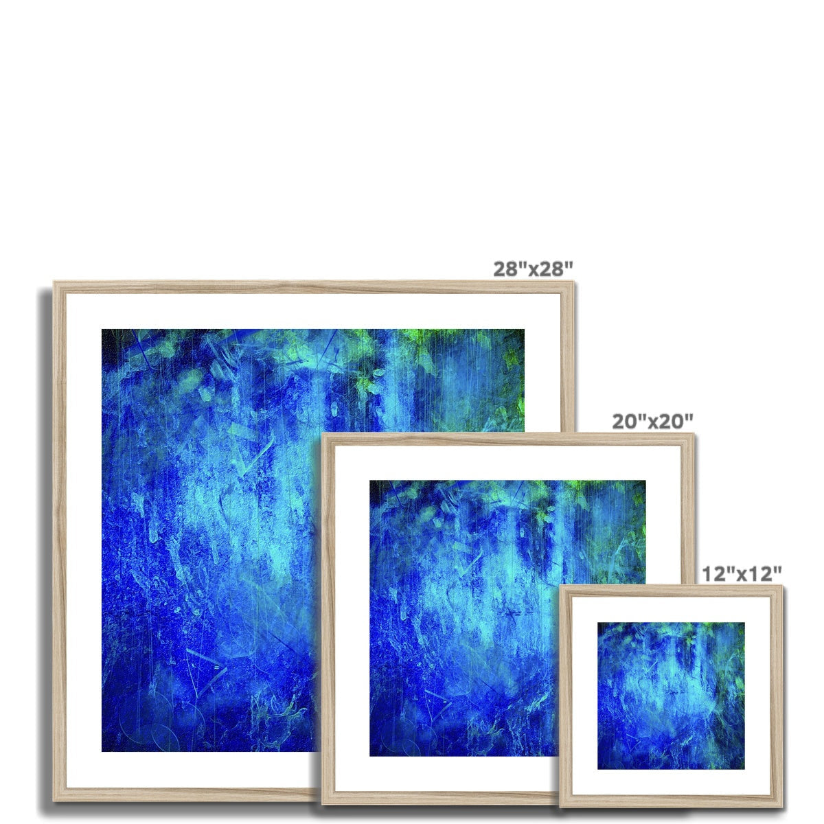 28x28 Framed The Waterfall Abstract Art Print in Blue Green