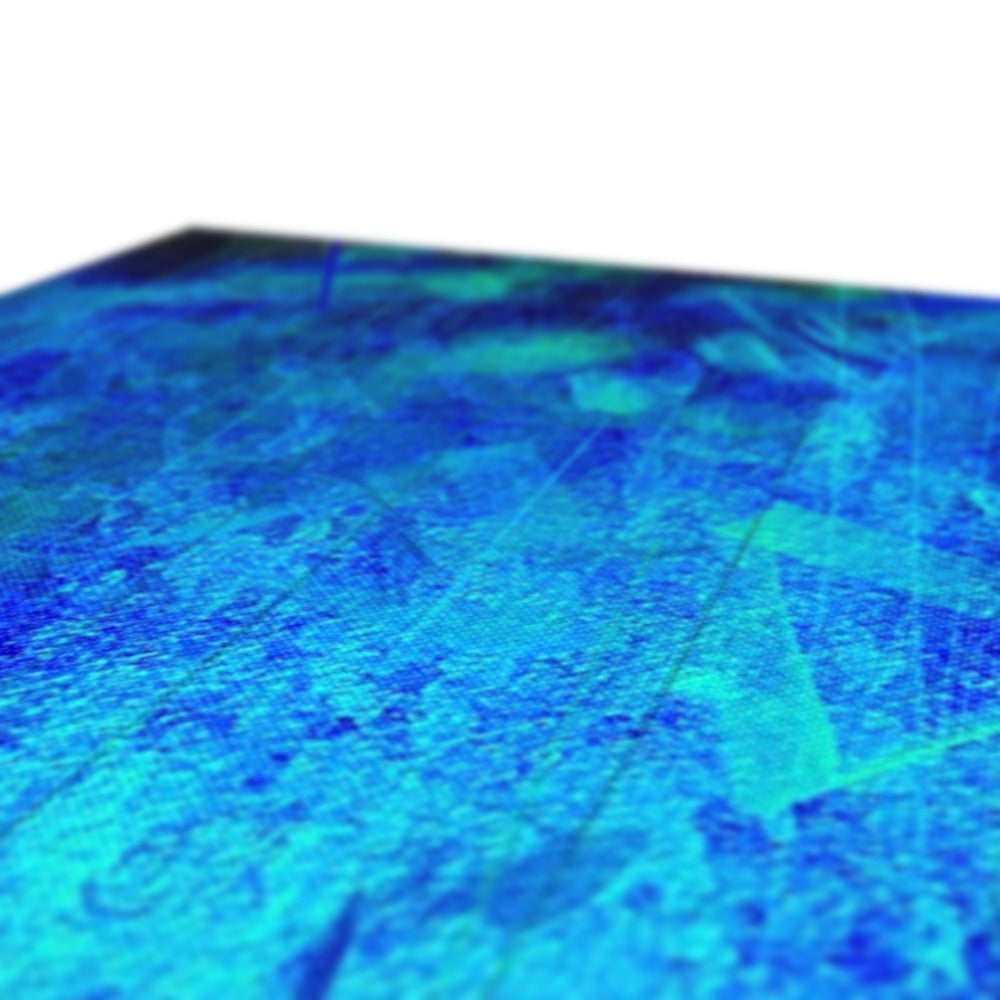 Blue and green textured glass coaster set with geometric pattern