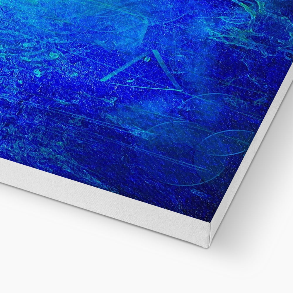 Blue abstract waterfall art print on canvas with metallic frame