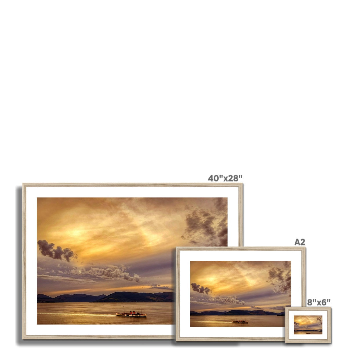 40x28 inch framed sunset landscape print in gold frame