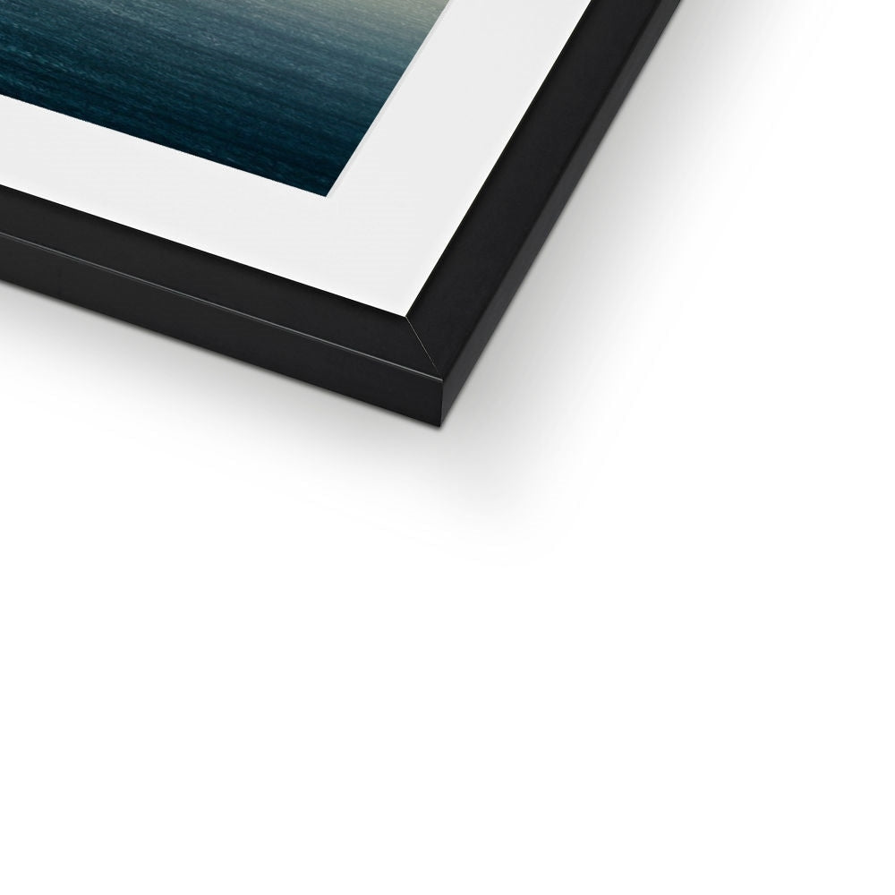 Black matte frame with white mat and dark blue Waverley on the Clyde water print