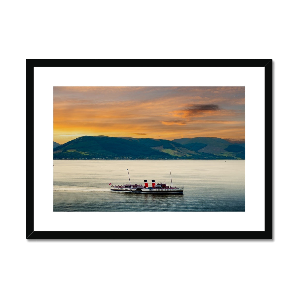 Black framed vintage steamship poster of The Waverley on the Clyde art print