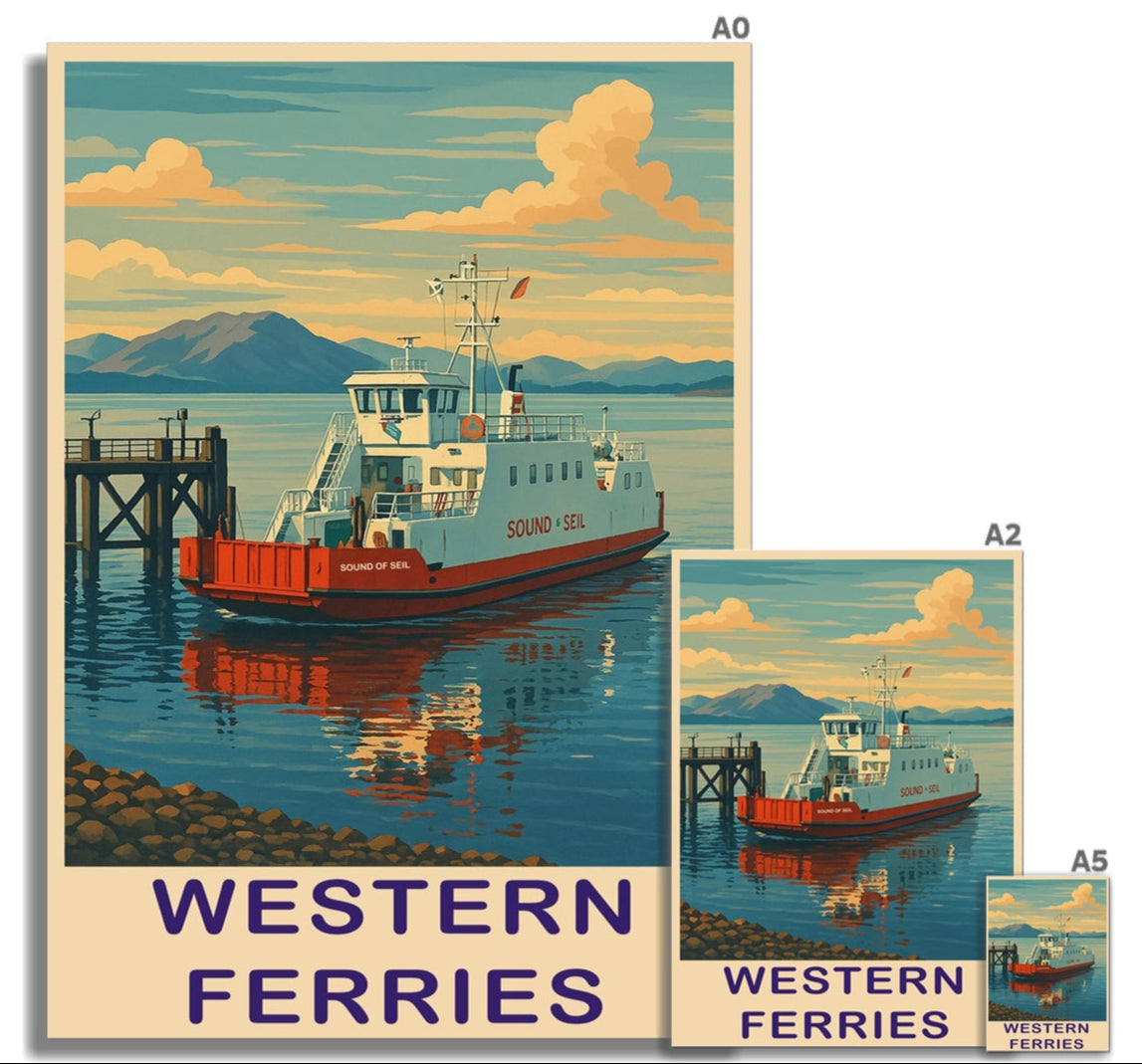 Red and white ferry boat poster from Western Ferries Fine Art Prints